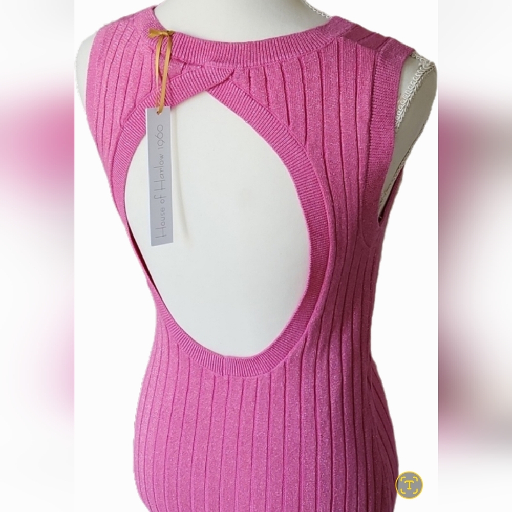 NWT ❗️ House of Harlow strawberry moon sparkle pink knit long dress with open ba